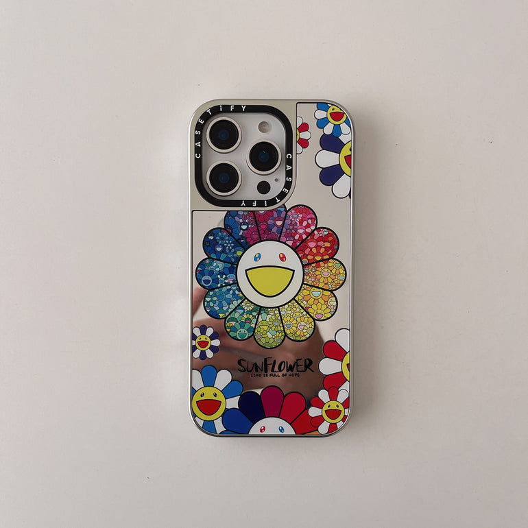 Rainbow Sunflower ! Reflective Mirror Designe iPhone Case With Charm