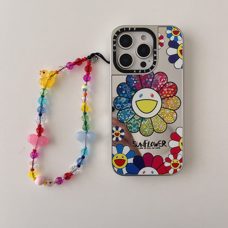 Rainbow Sunflower ! Reflective Mirror Designe iPhone Case With Charm