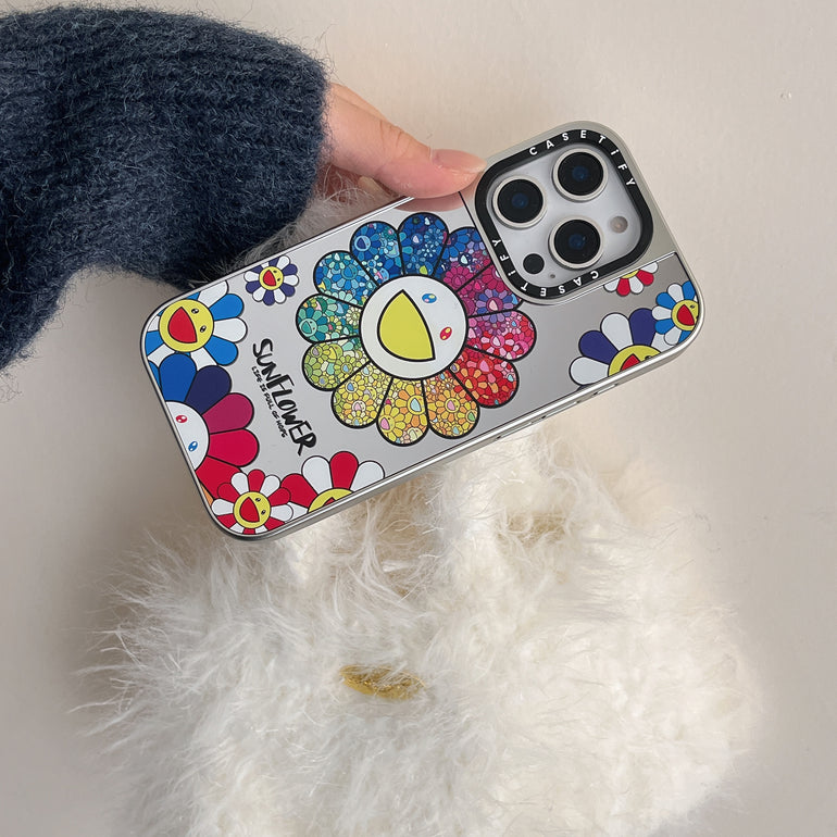 Rainbow Sunflower ! Reflective Mirror Designe iPhone Case With Charm