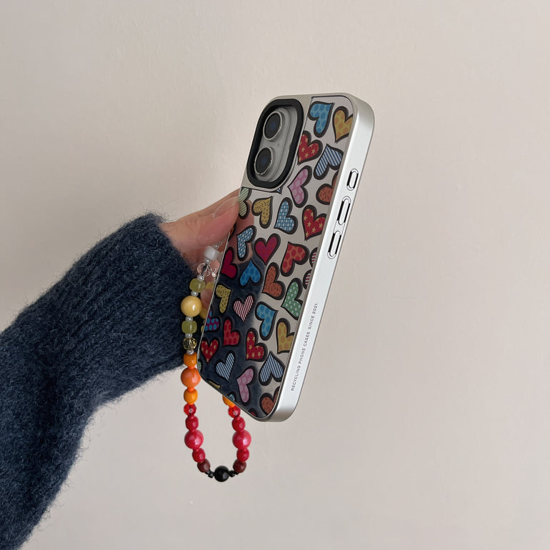 Peace ! Reflective Mirror Designe iPhone Case With Charm