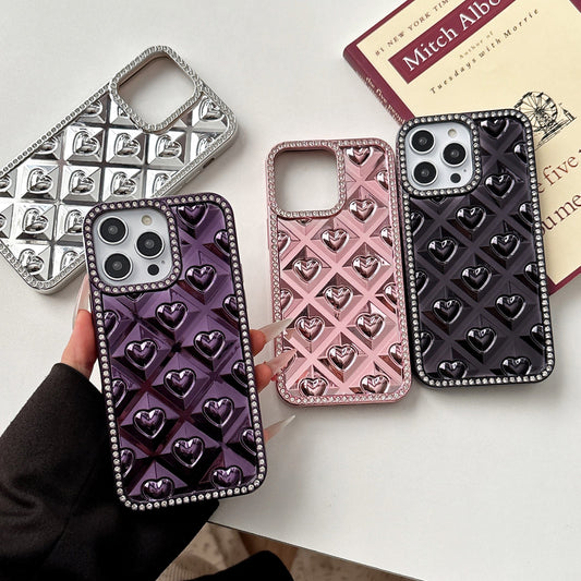 Luxury 3D Heart iPhone Cases with Crystal Border