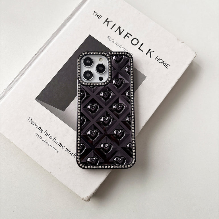 Luxury 3D Heart iPhone Cases with Crystal Border