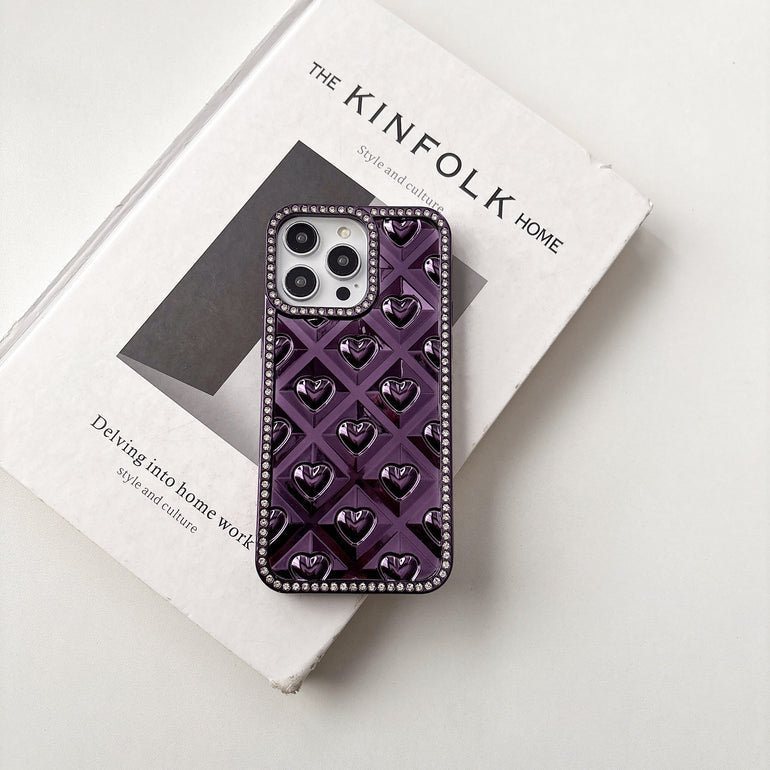 Luxury 3D Heart iPhone Cases with Crystal Border