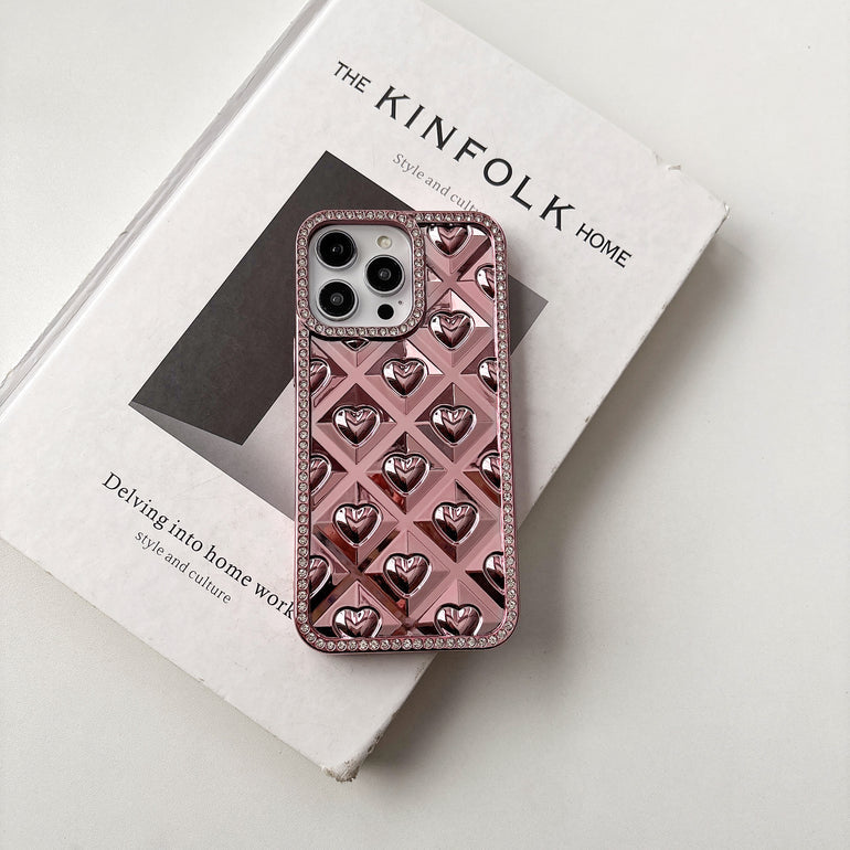 Luxury 3D Heart iPhone Cases with Crystal Border