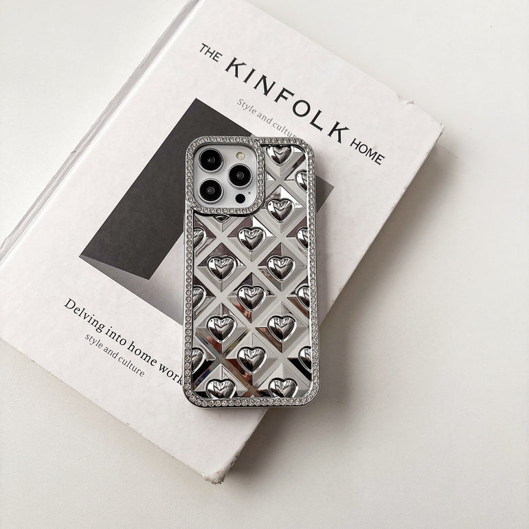 Luxury 3D Heart iPhone Cases with Crystal Border