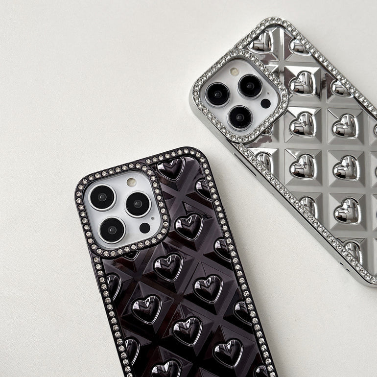 Luxury 3D Heart iPhone Cases with Crystal Border