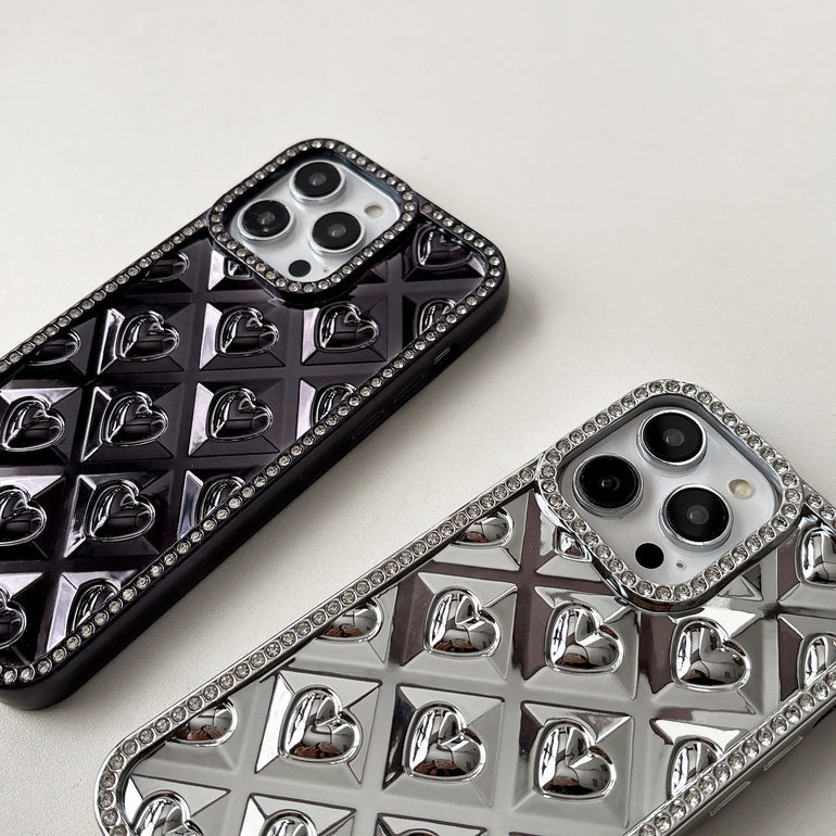 Luxury 3D Heart iPhone Cases with Crystal Border