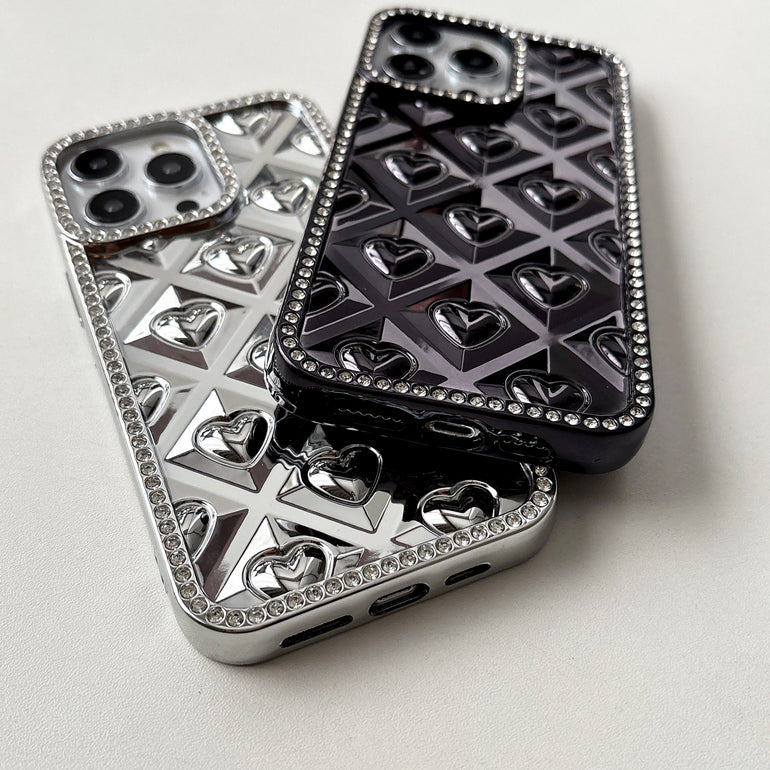 Luxury 3D Heart iPhone Cases with Crystal Border