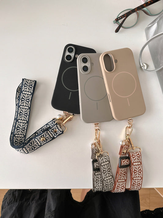 Chevron Pattern – Detachable Crossbody iPhone Holder With Pearl Detail