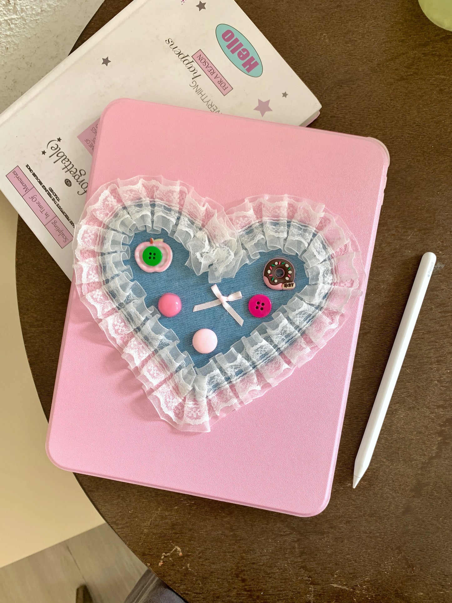 Cute Pink iPad Case with Heart Lace Design – Floral Stand Case