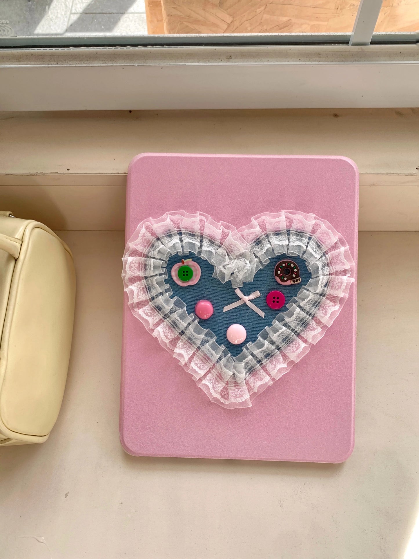 Cute Pink iPad Case with Heart Lace Design – Floral Stand Case
