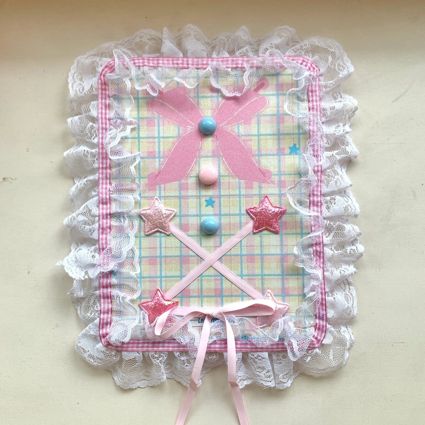 Kawaii Lace iPad Case with Plaid & Pastel Star Stand