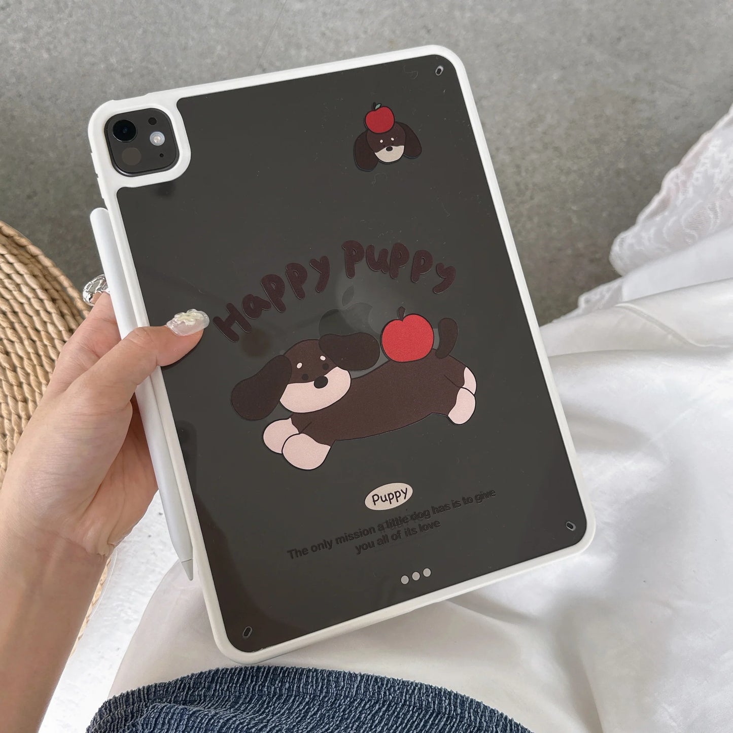 Cute Puppy Print iPad Case – Soft Back Cover with Apple Design for iPad Models