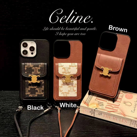 Luxury Branded Leather Wallet iPhone Case With Sling