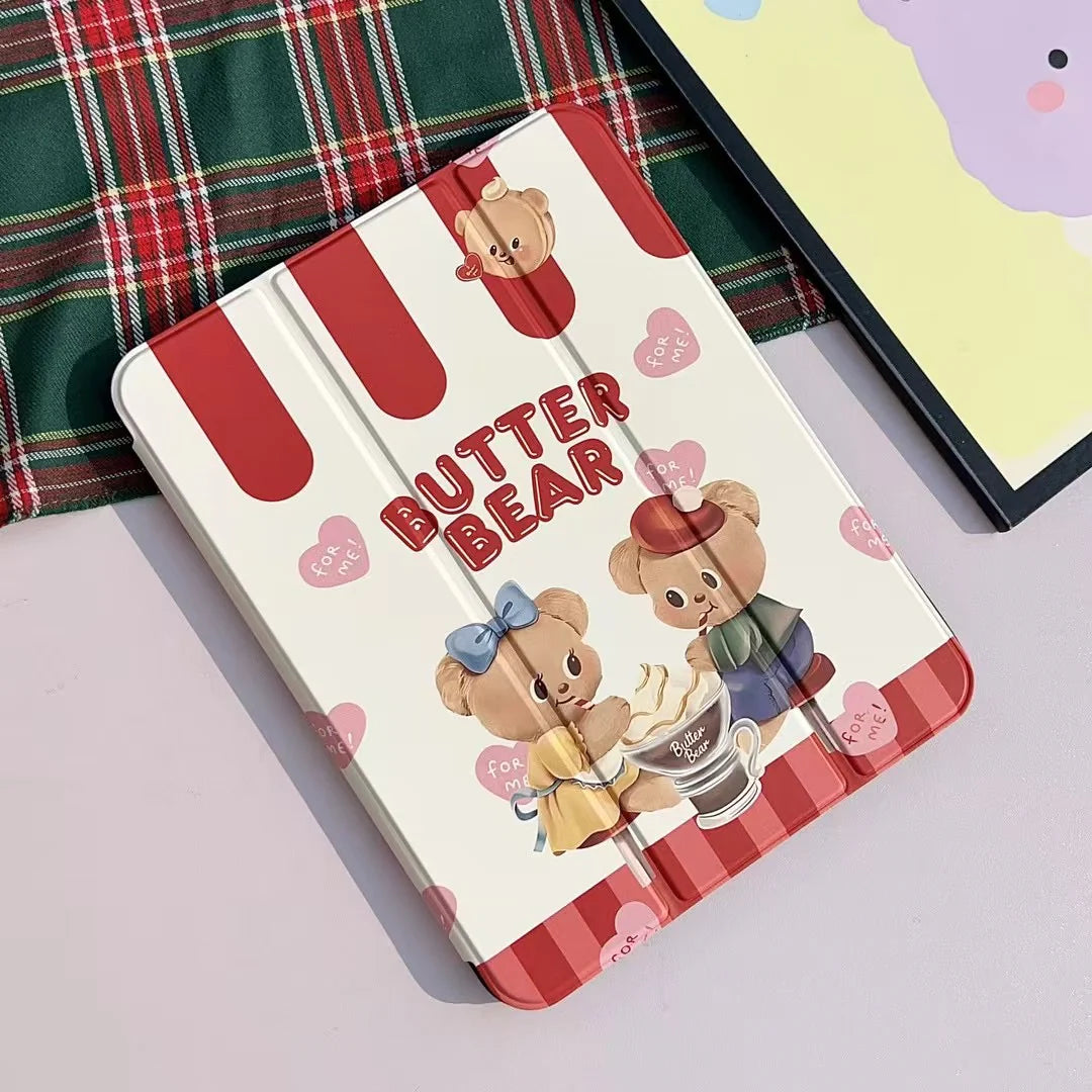 Butter Bear iPad Case – Cute Cartoon Bear Stand Case for iPad
