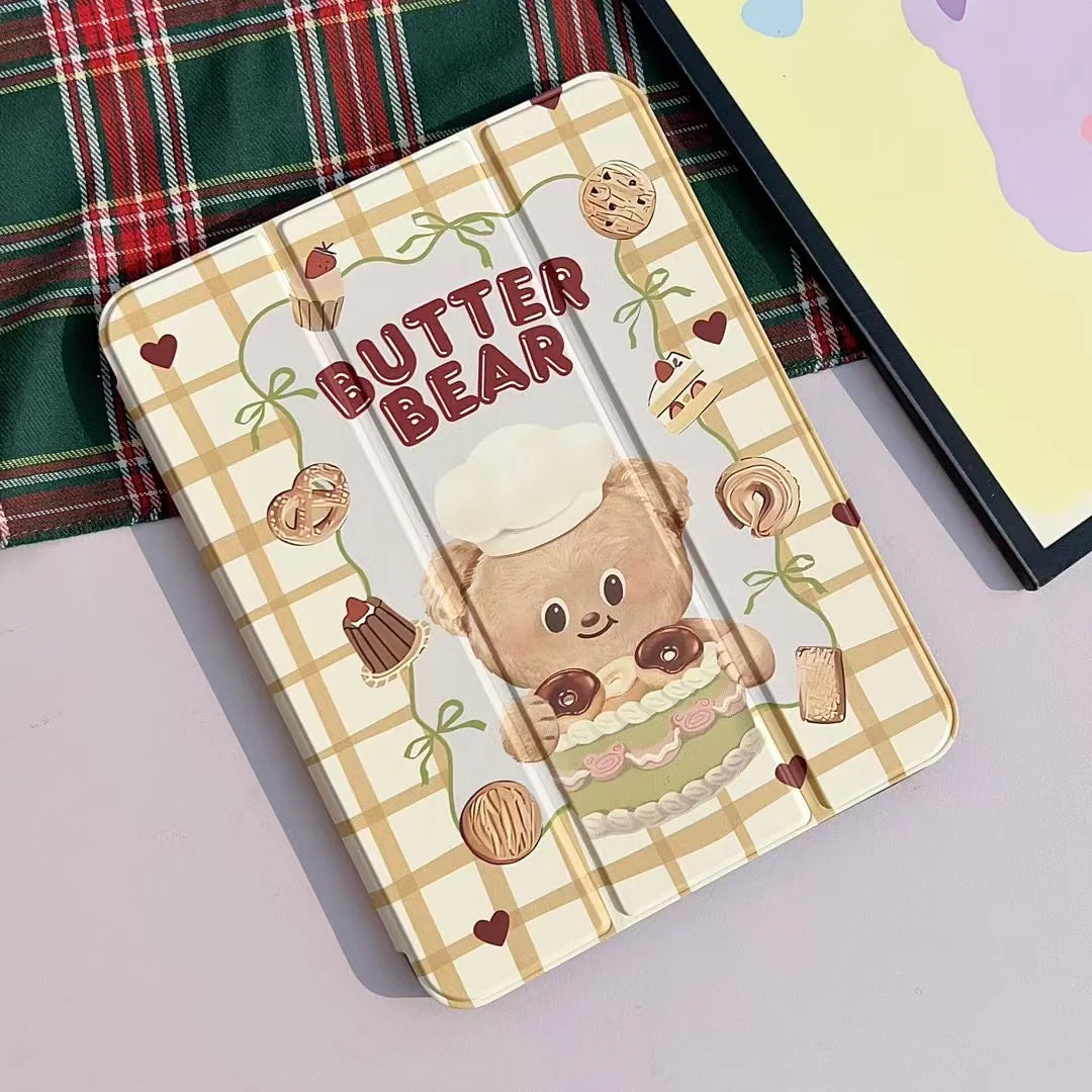 Butter Bear iPad Case – Cute Cartoon Bear Stand Case for iPad
