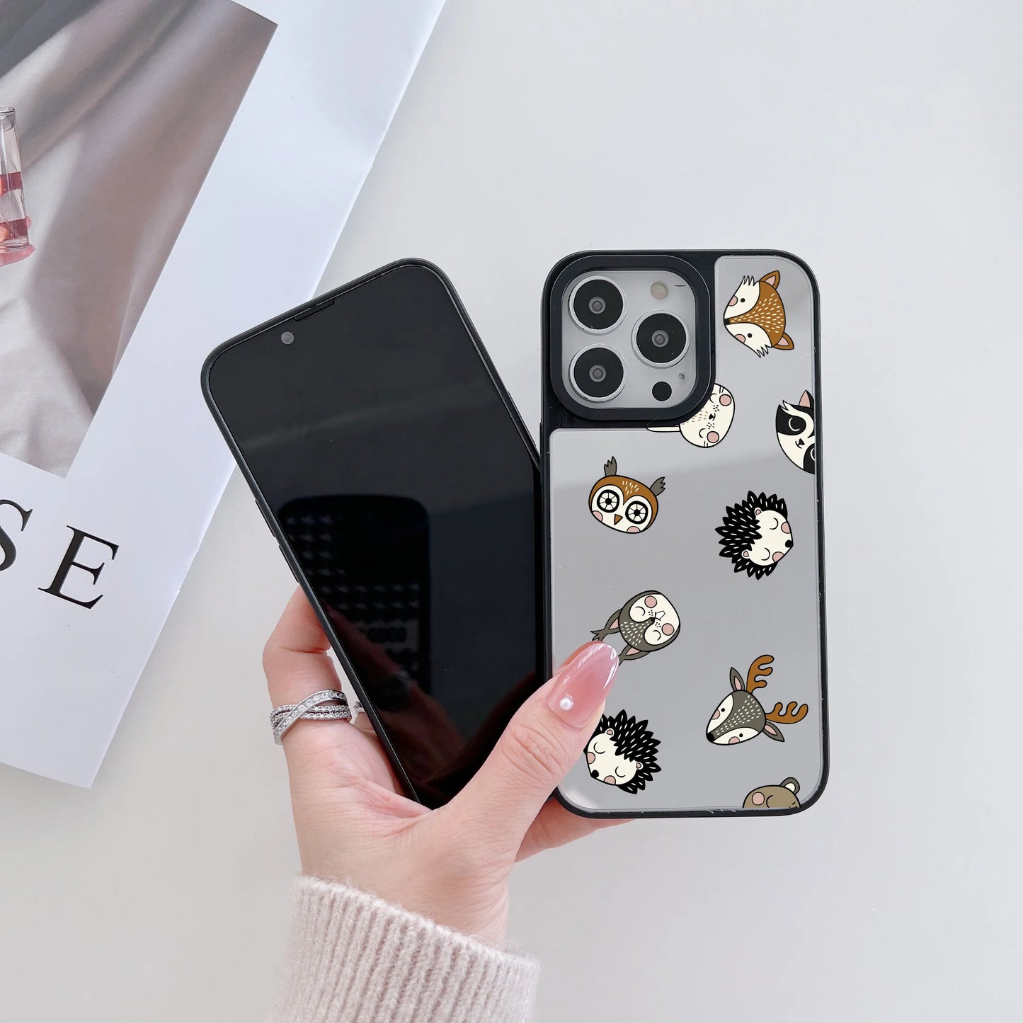 Reflective Mirror Designer Case for iPhone ( Cute Animal Pattern )