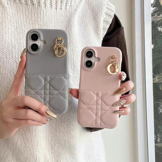 Luxury Branded Leather Wallet iPhone Case With Luxury Charm