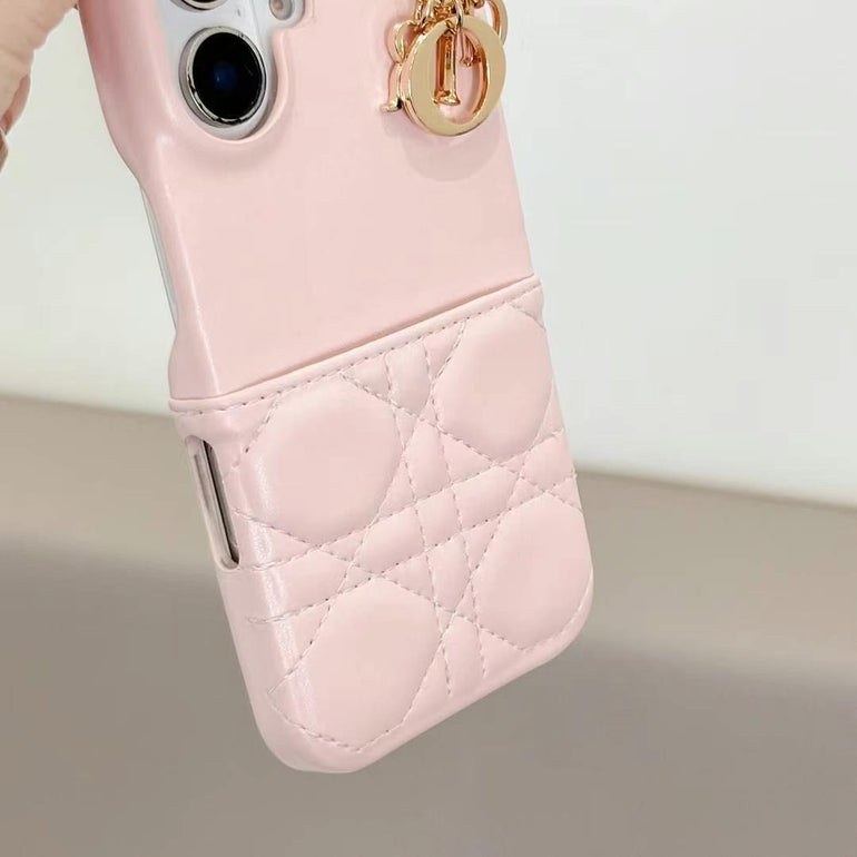 Luxury Branded Leather Wallet iPhone Case With Luxury Charm
