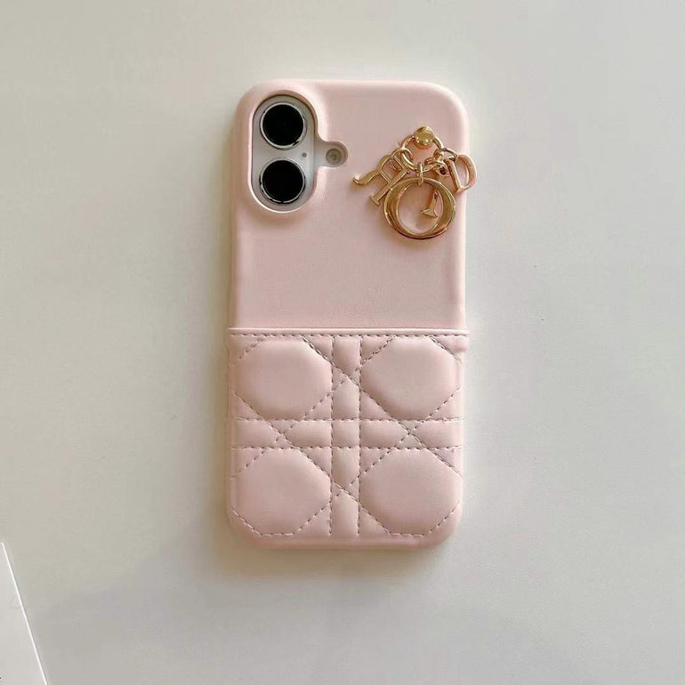 Luxury Branded Leather Wallet iPhone Case With Luxury Charm