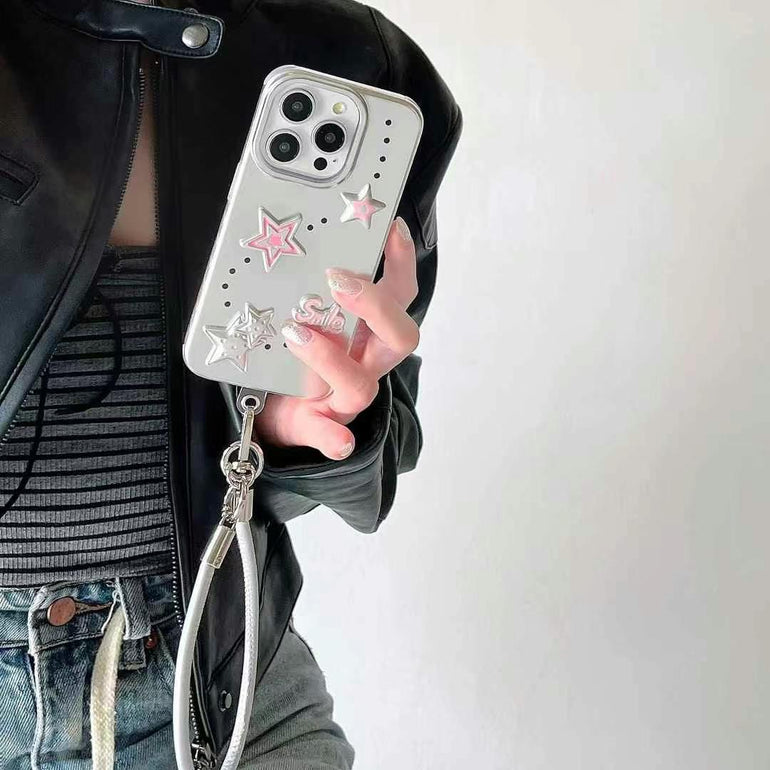 Star Designer Silicon Case For iPhone With String Holder