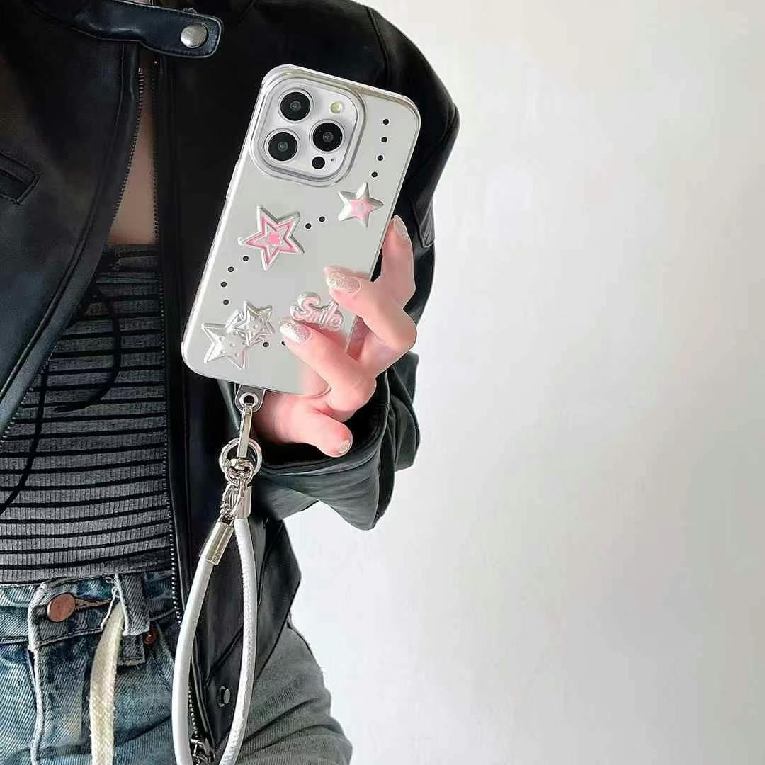 Star Designer Silicon Case For iPhone With String Holder