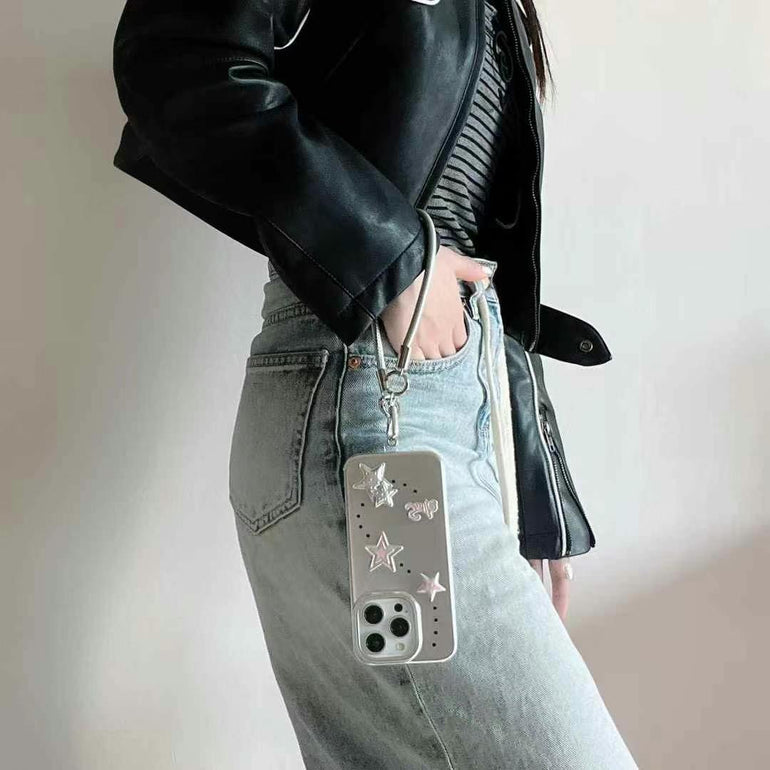 Star Designer Silicon Case For iPhone With String Holder