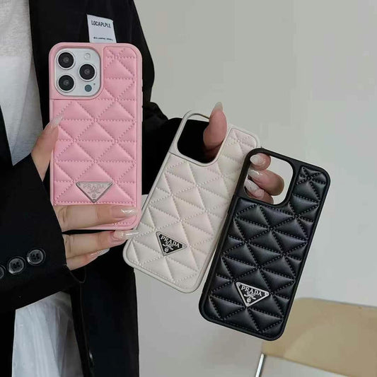 Luxury Branded Quilted Leather Case For iPhone