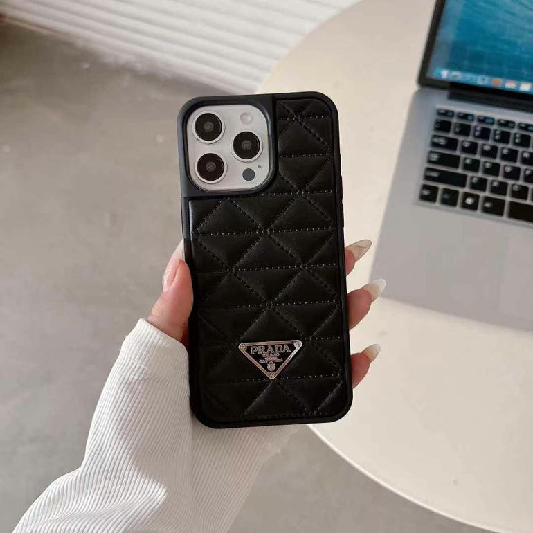 Luxury Branded Quilted Leather Case For iPhone