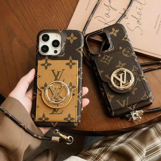 Luxury Branded Leather Wallet iPhone Case With Sling