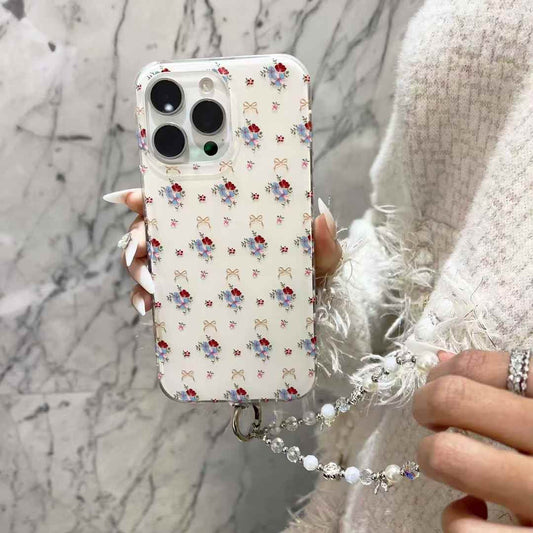 Floral Bows Pattern Case For iPhone With Beaded Charm