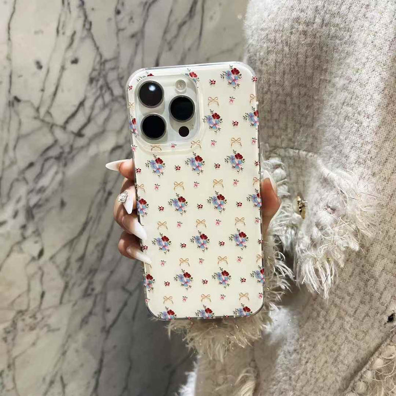 Floral Bows Pattern Case For iPhone With Beaded Charm