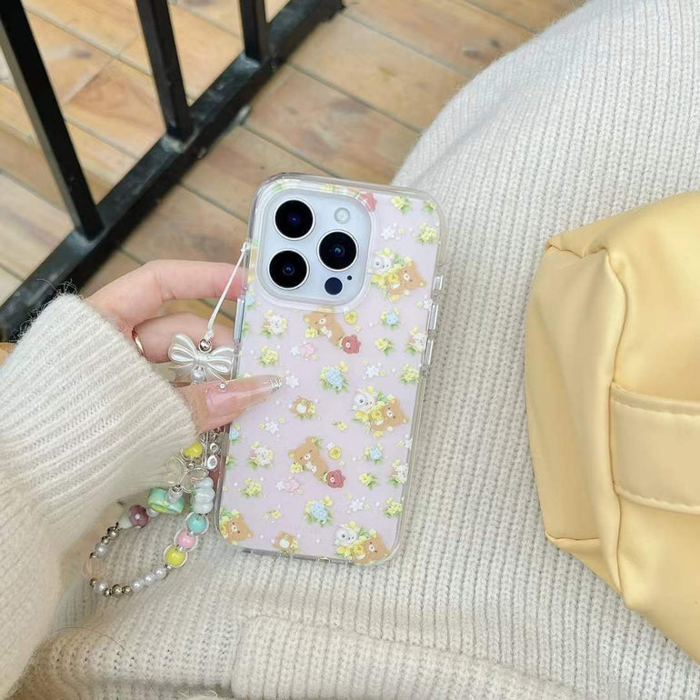 Bear Floral Case For iPhone With Bow Charm