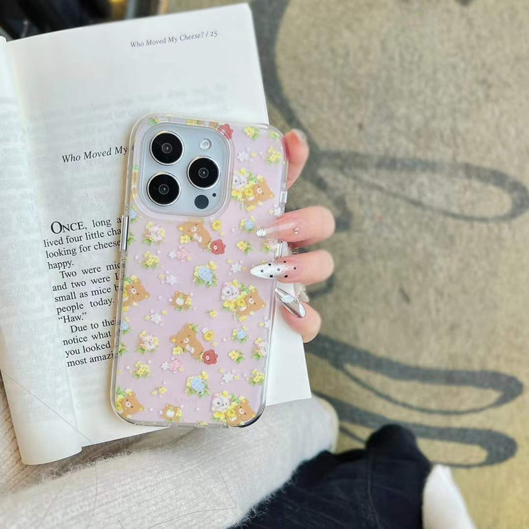 Bear Floral Case For iPhone With Bow Charm