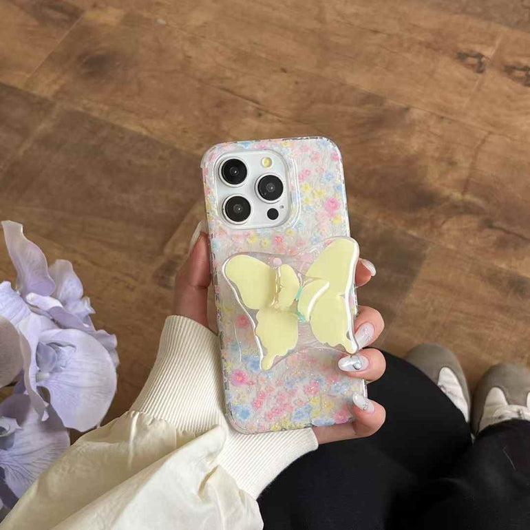 Dazzle Floral Case For iPhone With Butterfly Holder