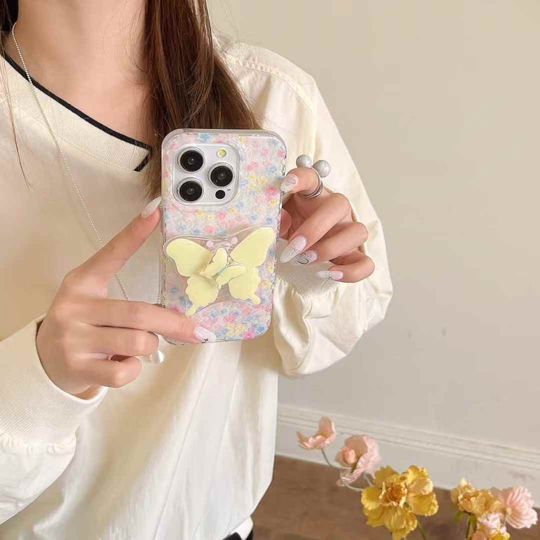 Dazzle Floral Case For iPhone With Butterfly Holder