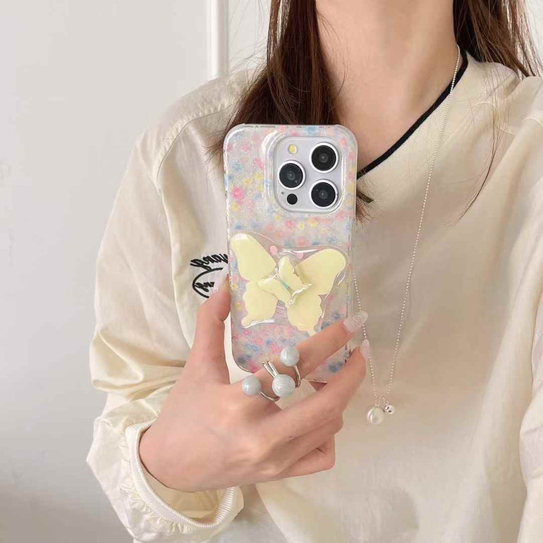 Dazzle Floral Case For iPhone With Butterfly Holder