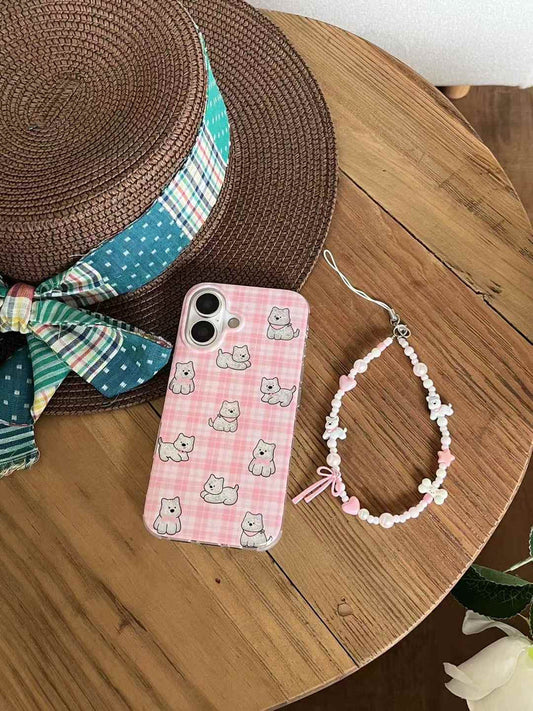 Checkered Dog Pattern Case For iPhone With Bow Charm