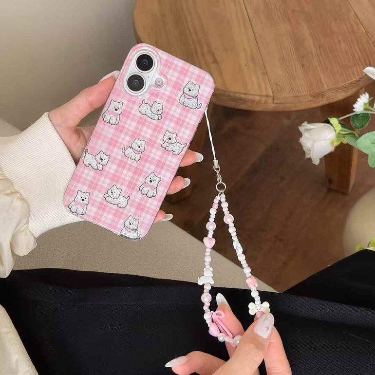 Checkered Dog Pattern Case For iPhone With Bow Charm