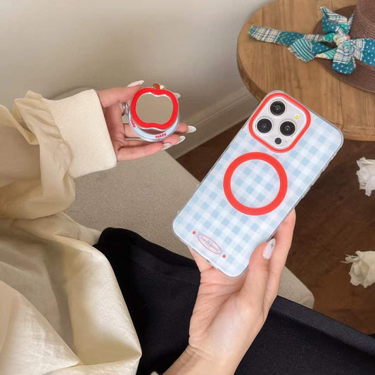 Lovely Checkered Designer iPhone Case With Apple Mirror Magsafe Holder