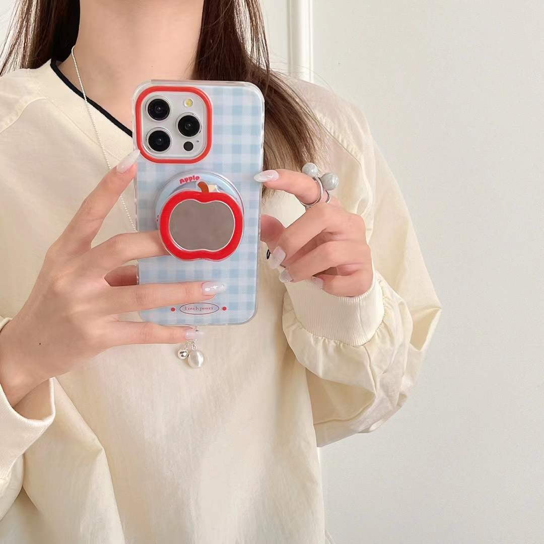Lovely Checkered Designer iPhone Case With Apple Mirror Magsafe Holder