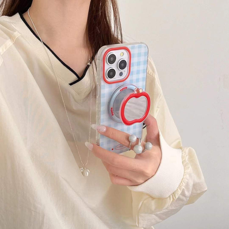 Lovely Checkered Designer iPhone Case With Apple Mirror Magsafe Holder