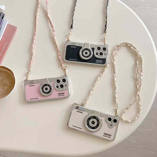Silicon Leather Holographic iPhone Case With Sling Chain