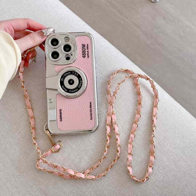 Silicon Leather Holographic iPhone Case With Sling Chain