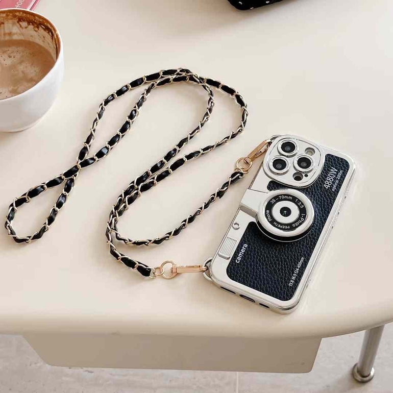 Silicon Leather Holographic iPhone Case With Sling Chain