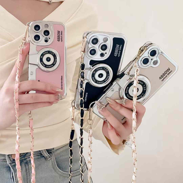 Silicon Leather Holographic iPhone Case With Sling Chain