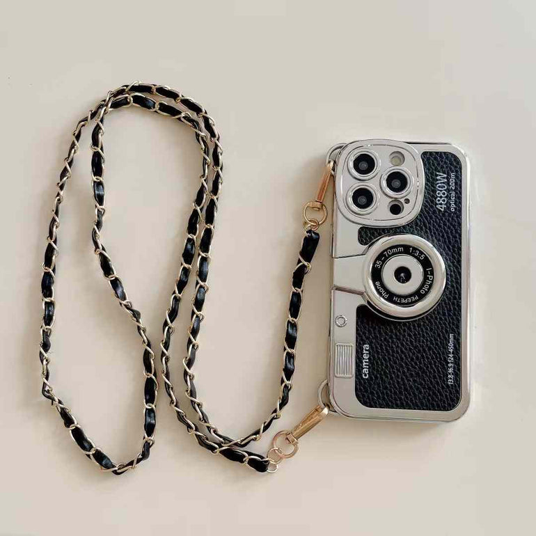 Silicon Leather Holographic iPhone Case With Sling Chain