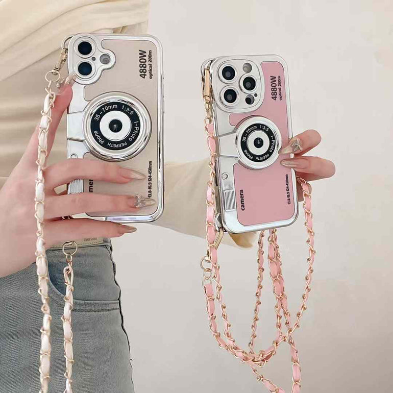 Silicon Leather Holographic iPhone Case With Sling Chain