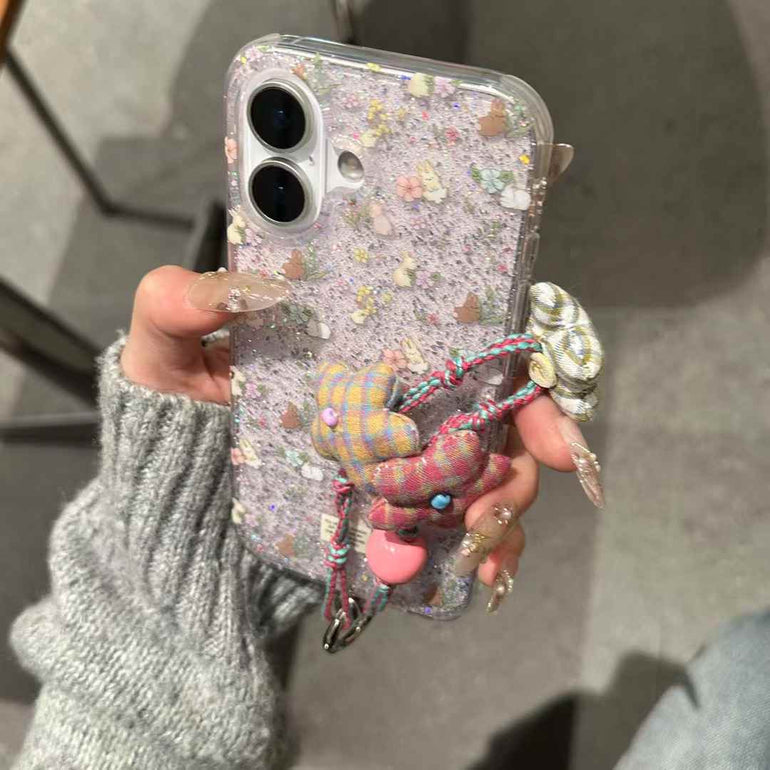 Glitter Flower Silicon Case For iPhone With Star Charm