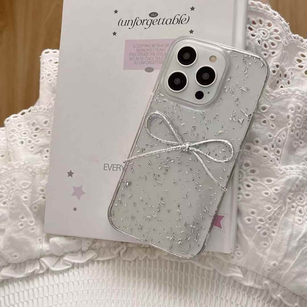 Foil Crush Paper With Bow Silicon Case For iPhone